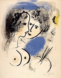Marc Chagall: Malíř s paletou / Le peintre a la palette, 1952, © F.L.C./Adagp, Paris 2004
